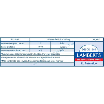 Kwas alfa-liponowy 300 mg Lamberts, 90 tabletek