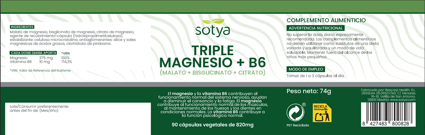 Triple Magnesio Sotya 90 cápsulas