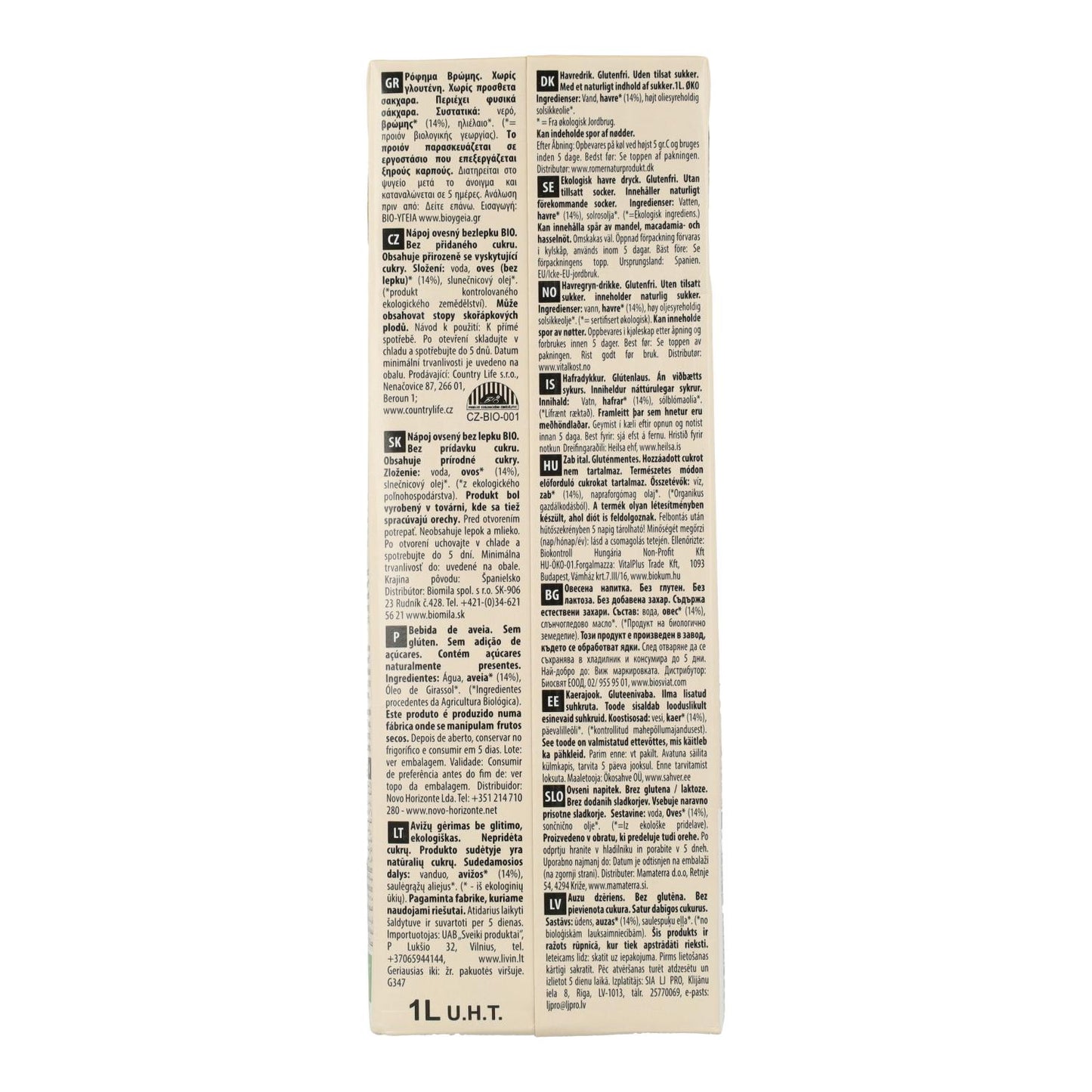 Pack of 6 Ecomil Organic Gluten-Free Oat Drink 1 L