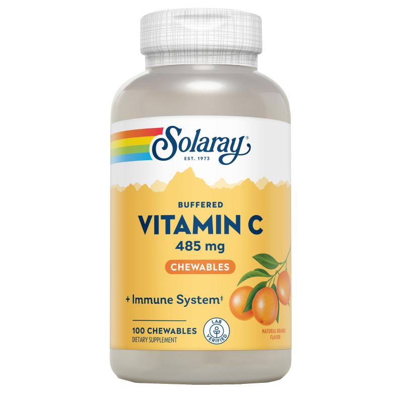 Vitamina C Masticable sabor Naranja 500 mg Solaray, 100 comprimidos.
