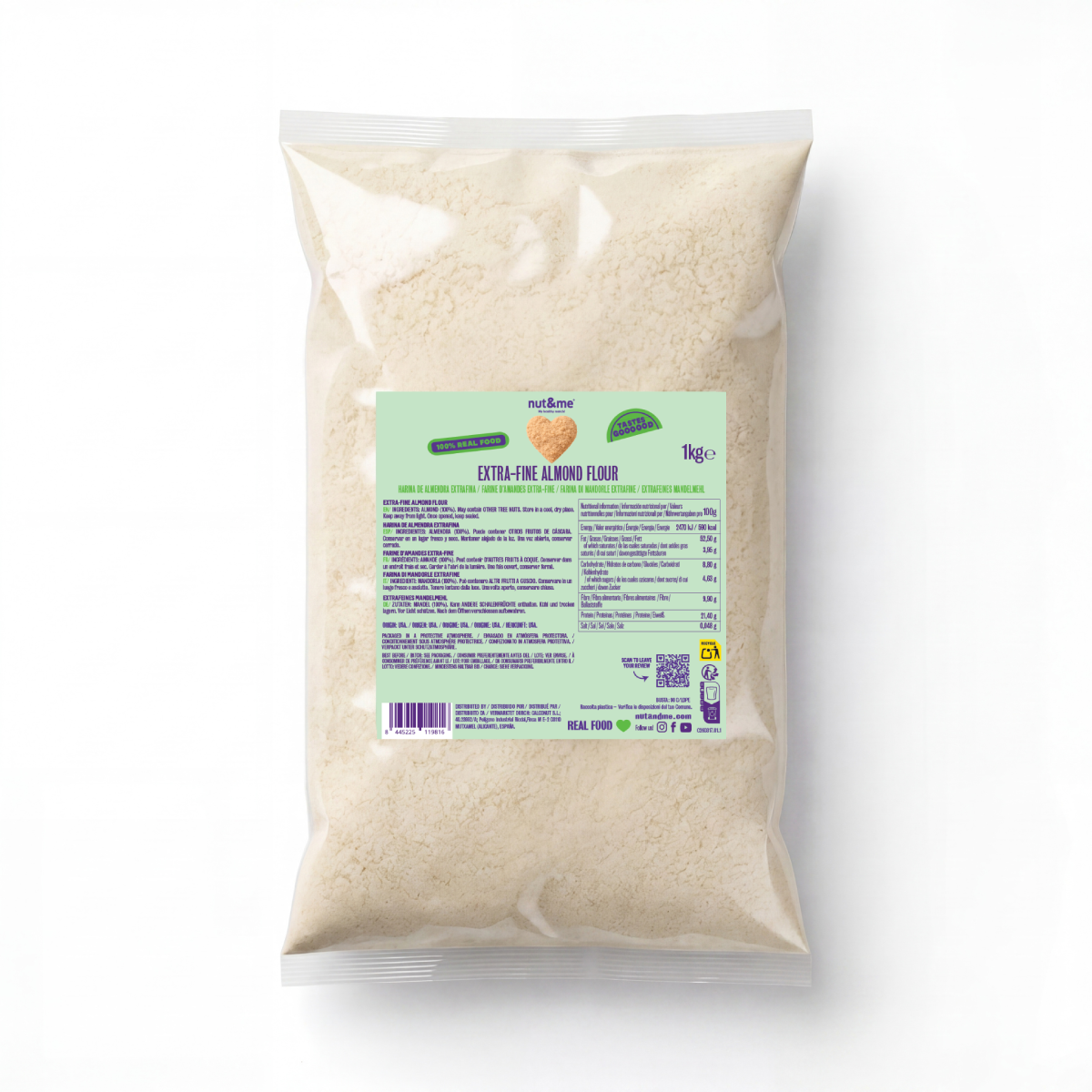 Mąka Realfooding z bardzo drobnych migdałów (specjalna do wypieków) Nut&me 1 kg