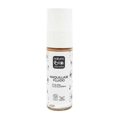 Płynny podkład 03 Miel Alcarria, nieskazitelne wykończenie, z dziką różą i masłem shea,  NaturaBio Cosmetics, 30 ml