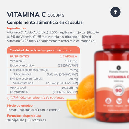 Confezione 2xVitamina C 1000 mg Planeta Huerto 180 capsule vegetali
