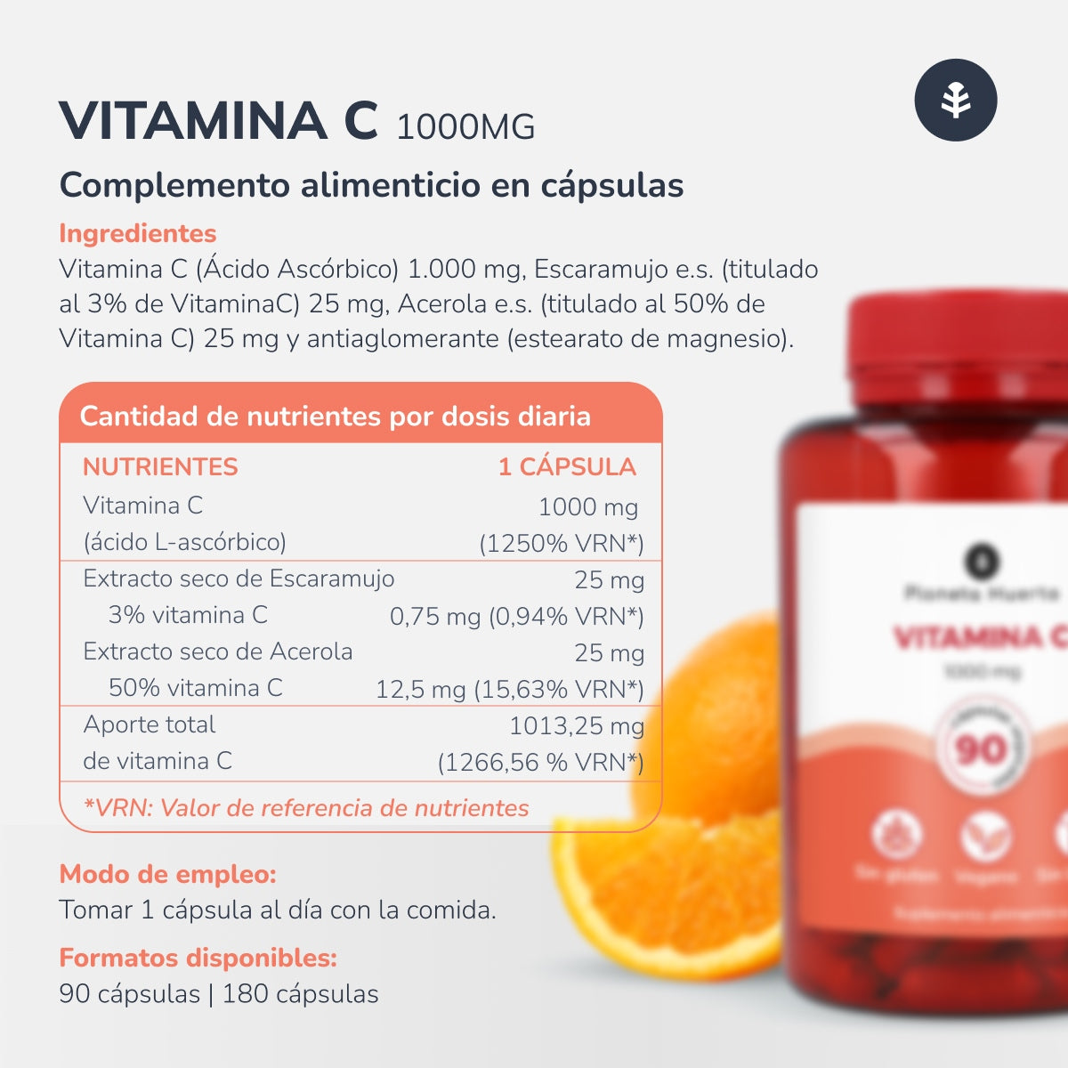 C-vitamin 1000 mg Planeta Huerto 180 vegetariska kapslar