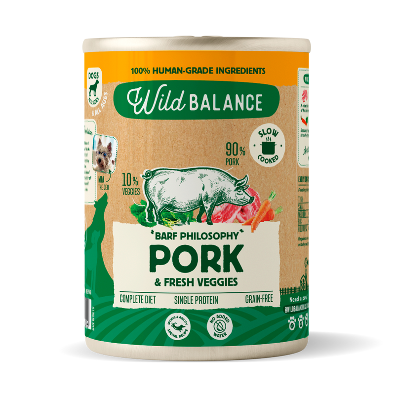 Barattolo di maiale e verdure BARF per cani Wild Balance 400 g