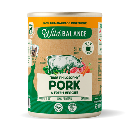 Barattolo di maiale e verdure BARF per cani Wild Balance 400 g