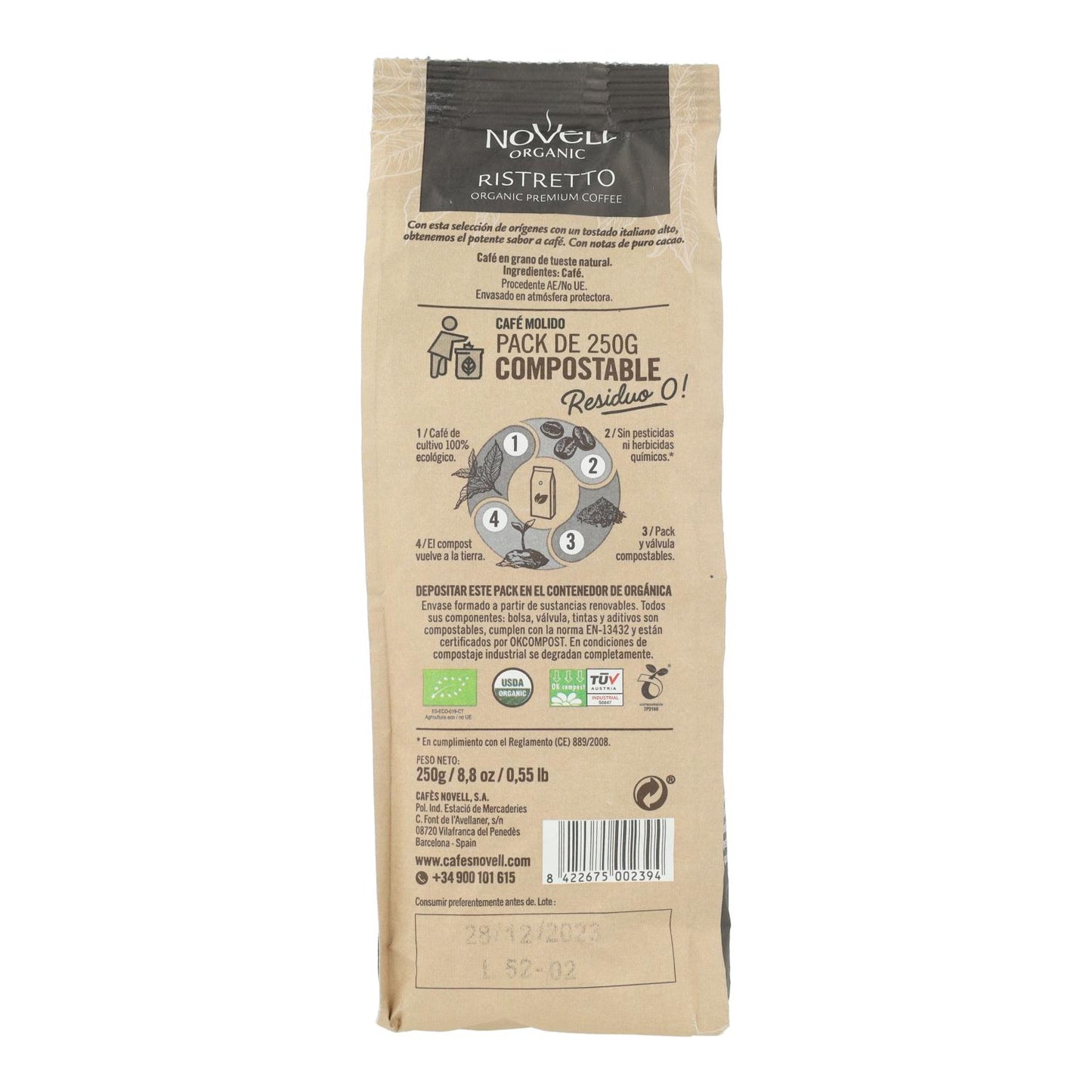 Ristretto Organic Ground Coffee 250 g