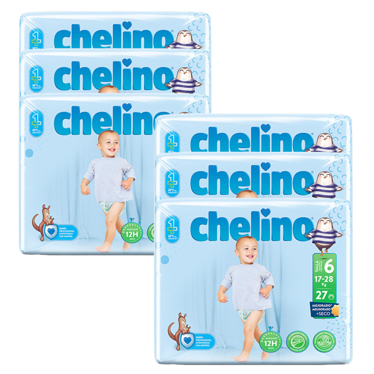 Confezione da 6 pannolini T6 Junior (17-28 kg) 27 pezzi, Chelino