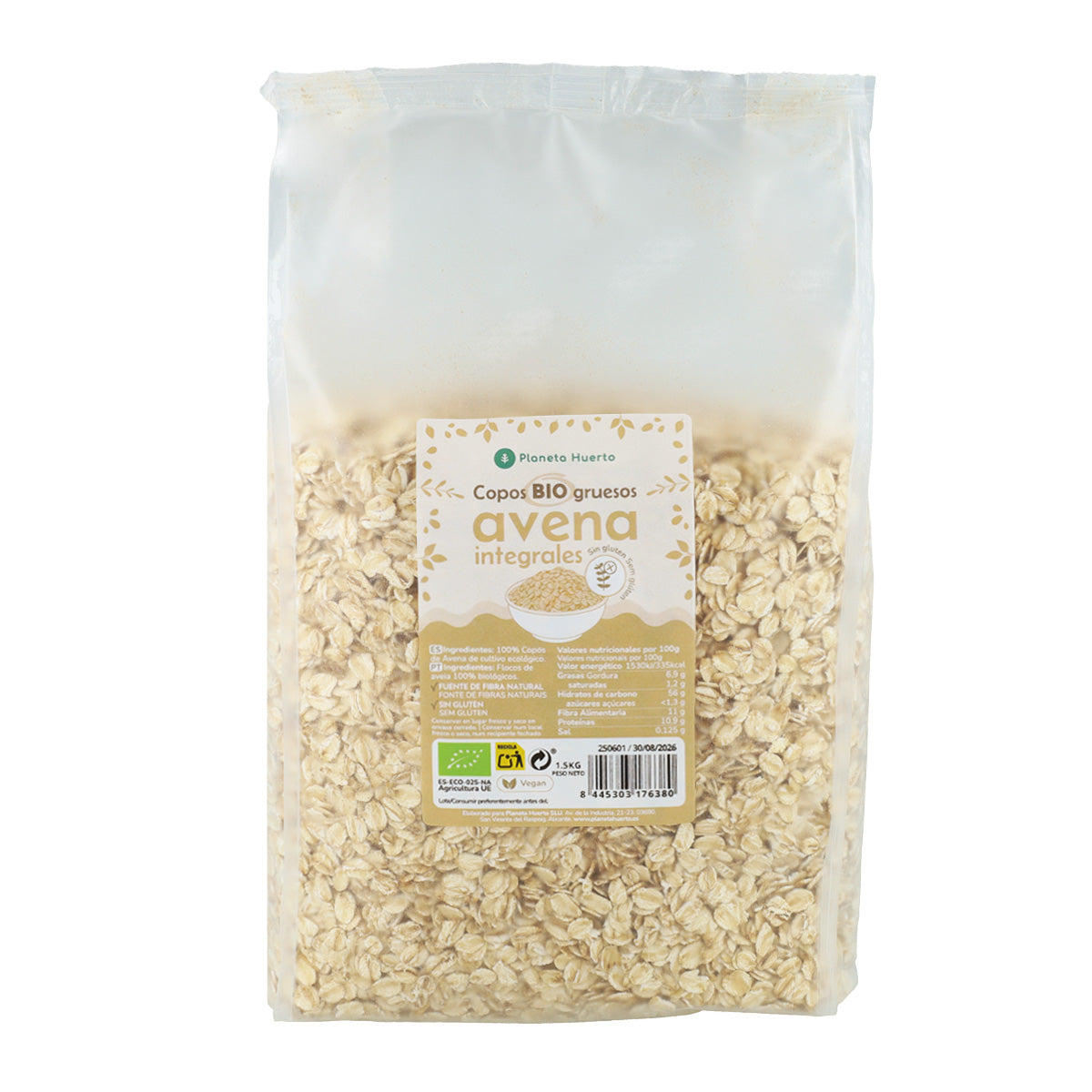 Copos de avena gruesos Sin Gluten ECO Planeta Huerto 1,5 Kg