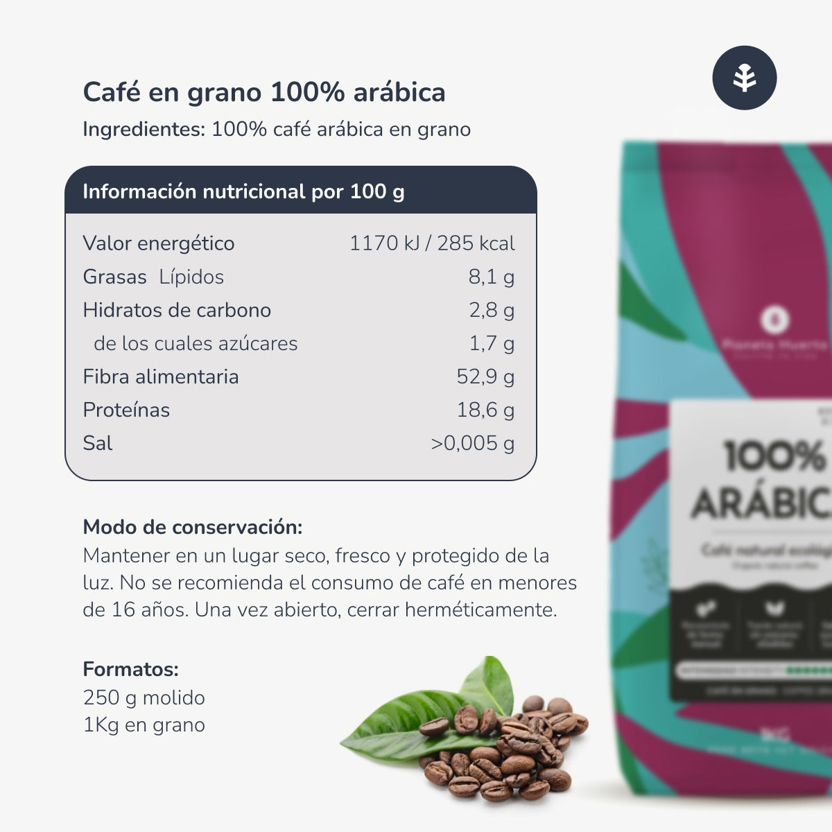 Pack 2x Café en grains Eco 100 % Arabica Planeta Huerto 1 kg