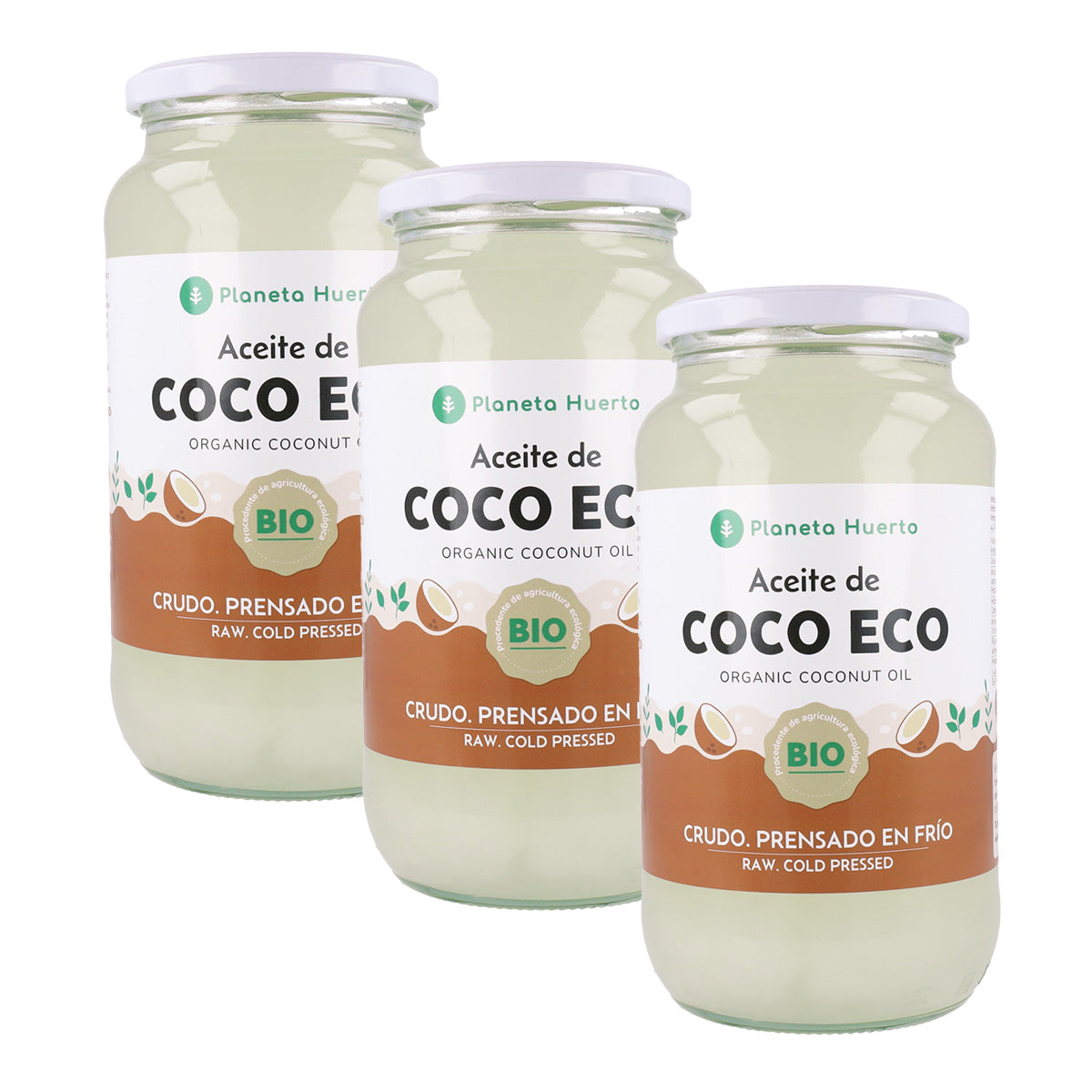 Opakowanie 3x Olej kokosowy z pierwszego tłoczenia ECO Planeta Huerto 1L