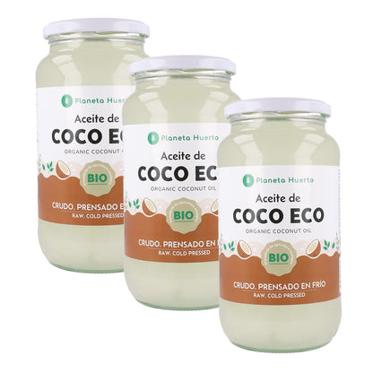 Opakowanie 3x Olej kokosowy z pierwszego tłoczenia ECO Planeta Huerto 1L