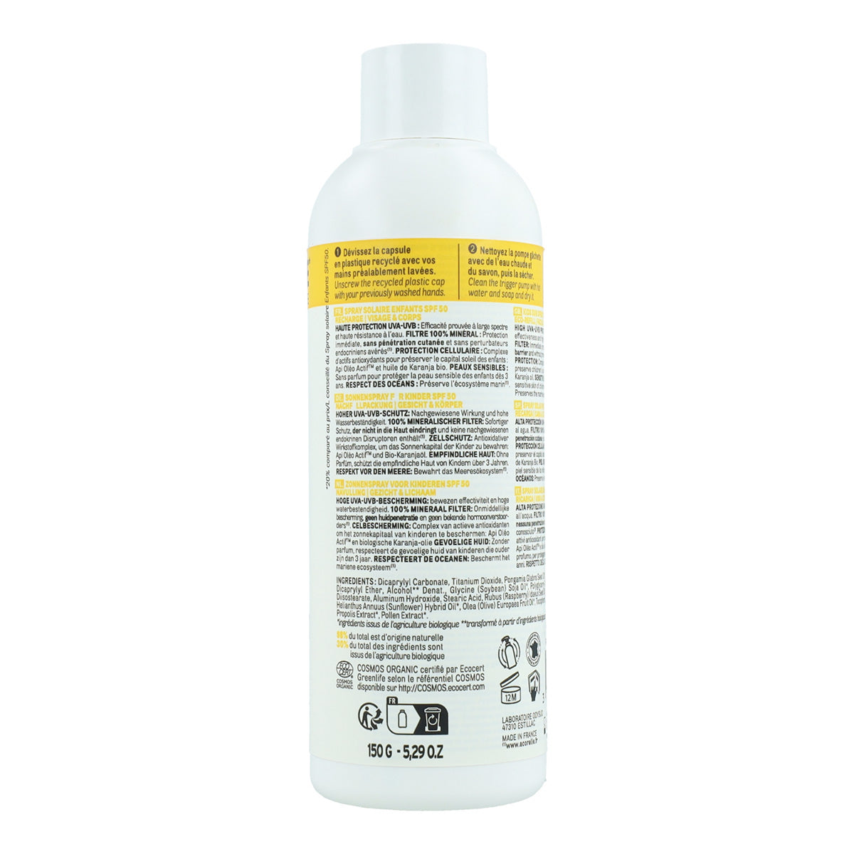 Navulling zonnebrandspray met hoge beschermingsfactor voor kinderen SPF50 Acorelle 150 ml