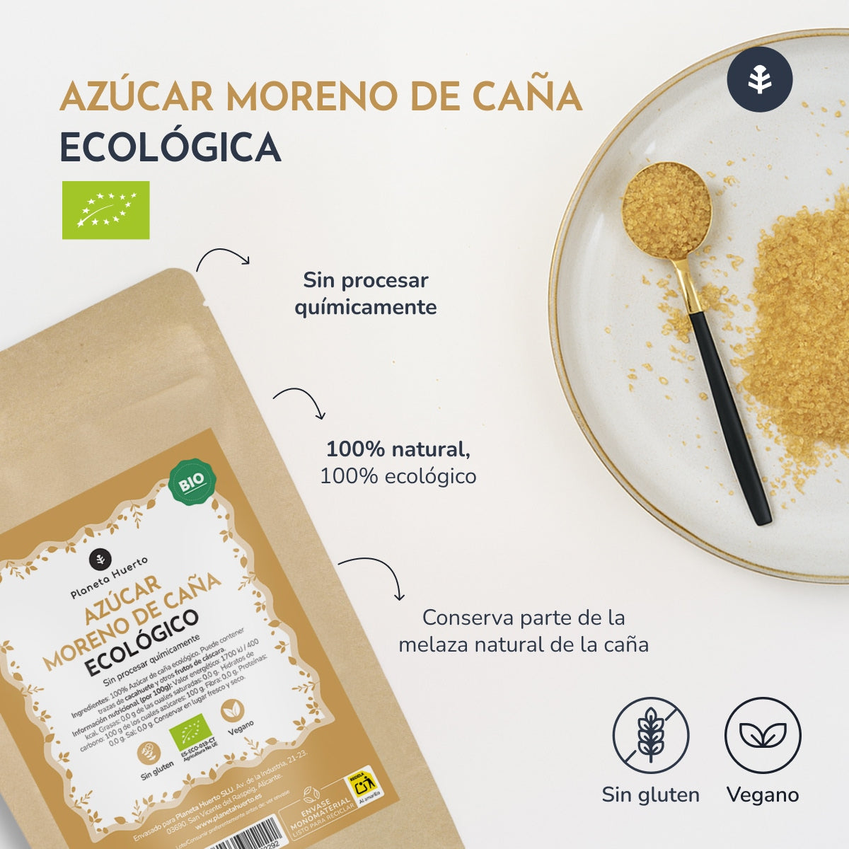 Azúcar moreno de caña ECO Planeta Huerto 1 kg