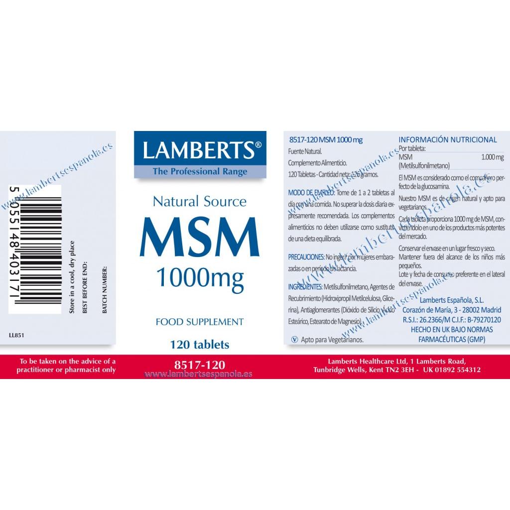 MSM 1000 mg aus natürlicher Quelle Lamberts 120 Tabletten