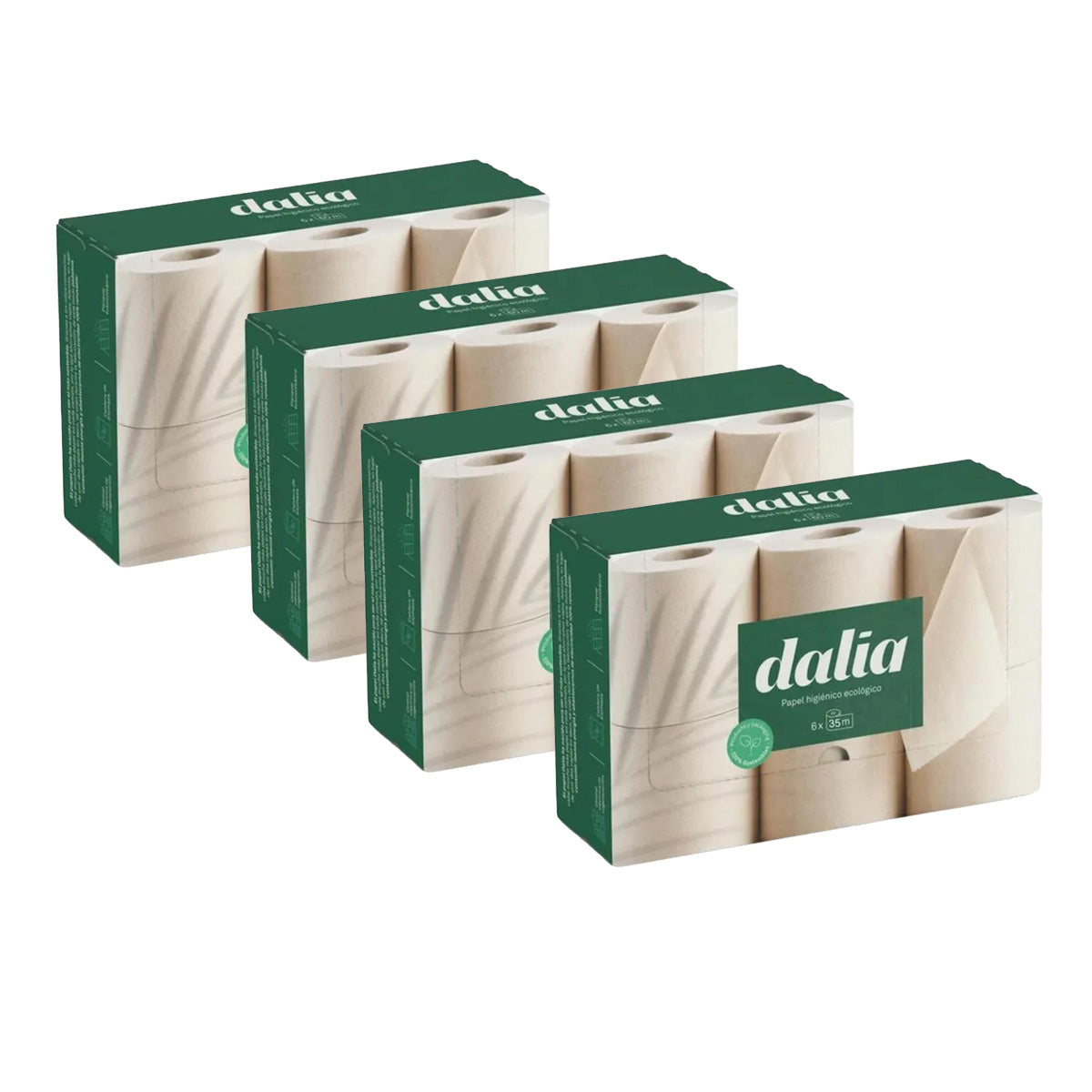 Pack 4x Papier hygiénique non blanchi, Dalia 6 rouleaux 6x35 m