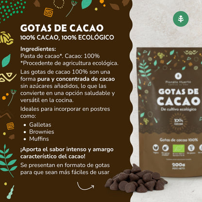 Chocoladedruppels 100% cacao ECO Planeta Huerto 200 g
