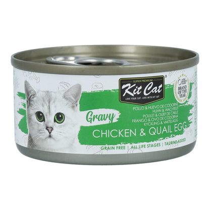 Kit Cat Lata Gravy - Pollo & Uova di quaglia 70 g Cibo umido per gatti in salsa