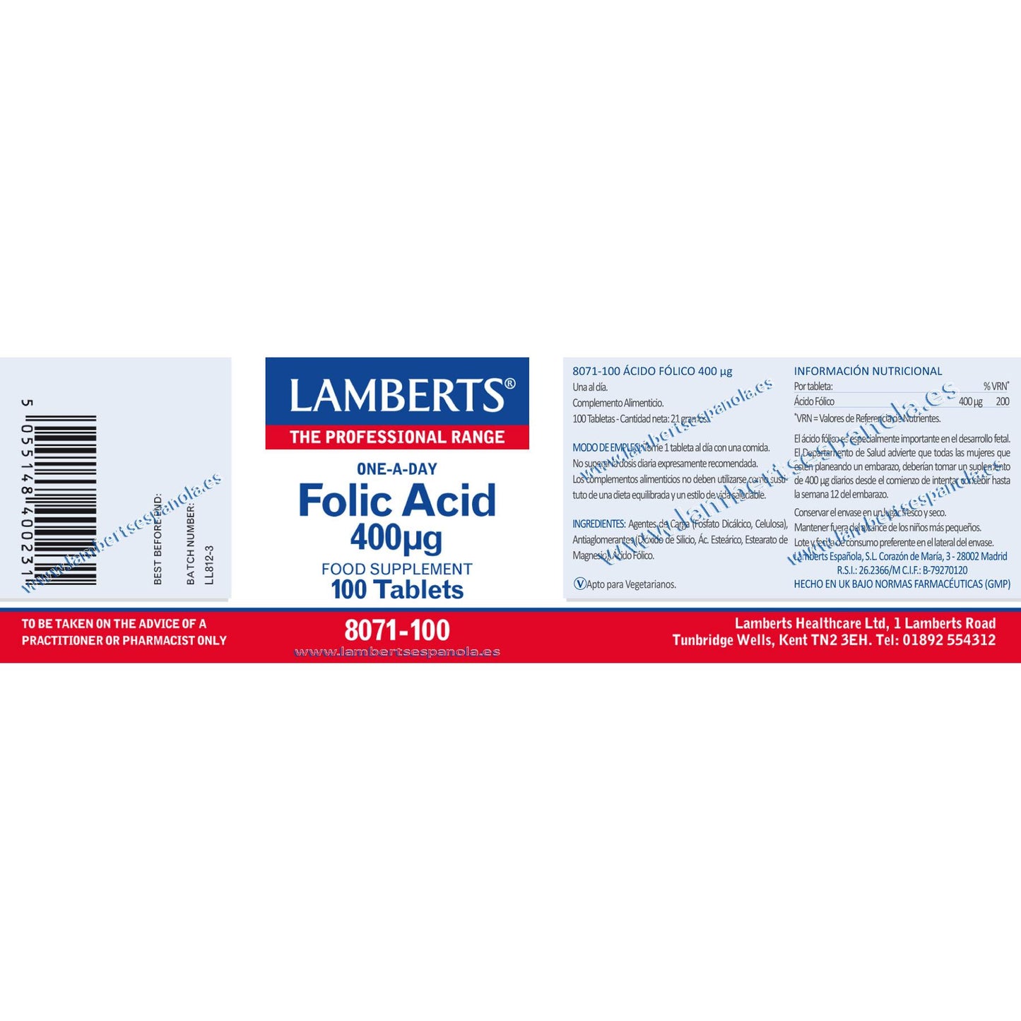 Folic acid 100 tablets of 400 μg, Lamberts