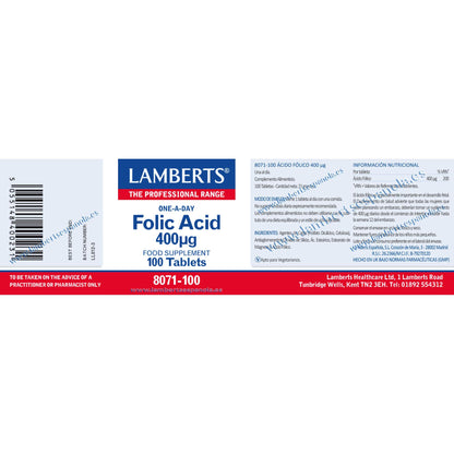 Folic acid 100 tablets of 400 μg, Lamberts