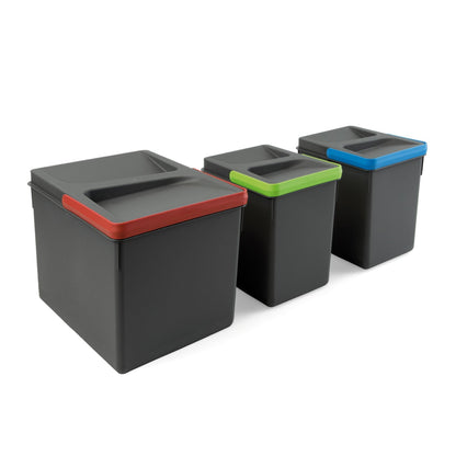 Recycle kitchen drawer containers, height 216, 1x12 + 2x6, anthracite grey plastic, plastic, Emuca