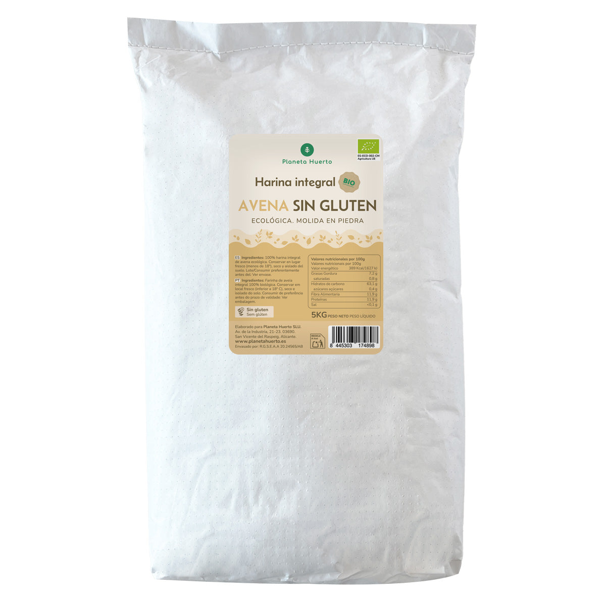 Harina Integral de Avena Sin Gluten Eco Planeta Huerto 5 Kg