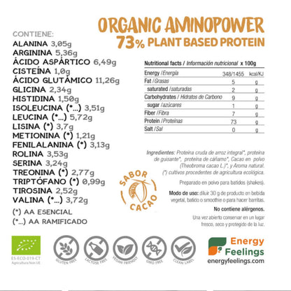 Proteine vegane Organic Aminopower 73% Cacao Energy Feelings 500 g
