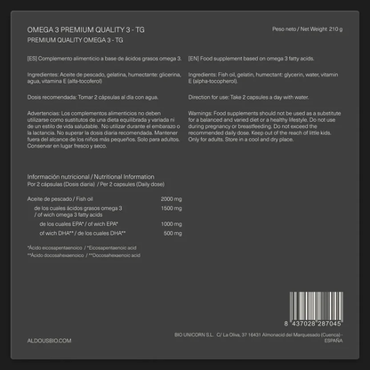 Omega 3 Capsule Premium 1000 mg EPA e 500 mg DHA Aldous Bio 150 capsule