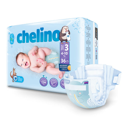 Pack of 6 x T3 Laying Nappies (4-10 kg) 36 units, Chelino