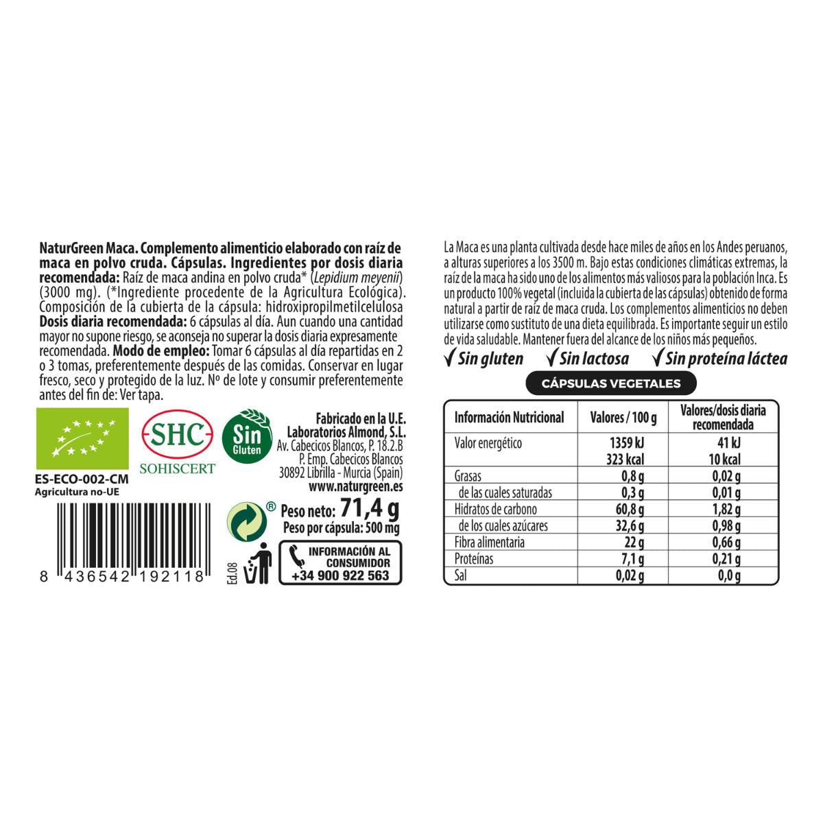 Gélules de maca Bio EXPERIENCE Naturgreen 120 gélules