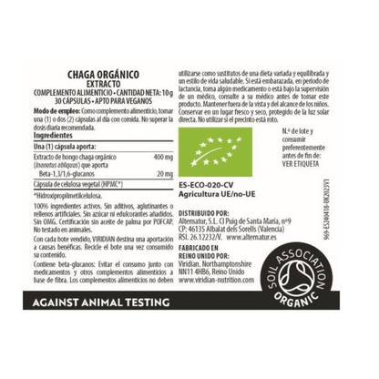 Estratto biologico di chaga Viridian 30 capsule