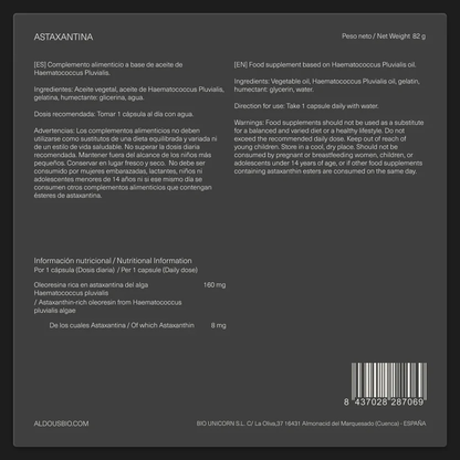 Astaxantina naturale pura 8 mg, 160 mg Olio ricco di astaxantina Aldous Bio 120 capsule