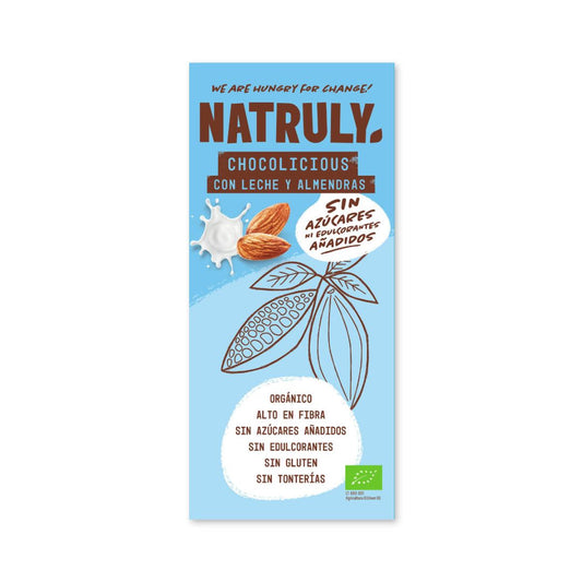 Tableta Chocolicious BIO chocolate con leche con almendra Natruly 85 g