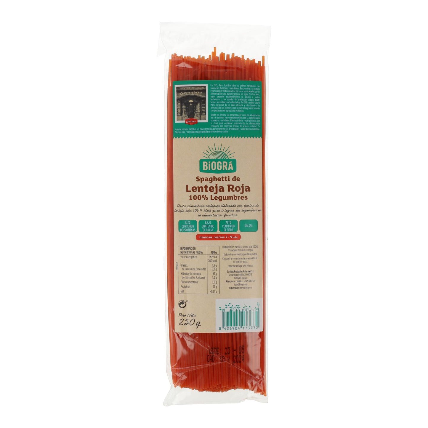 Spaghetti aux lentilles rouges Biogra BIO 250 g