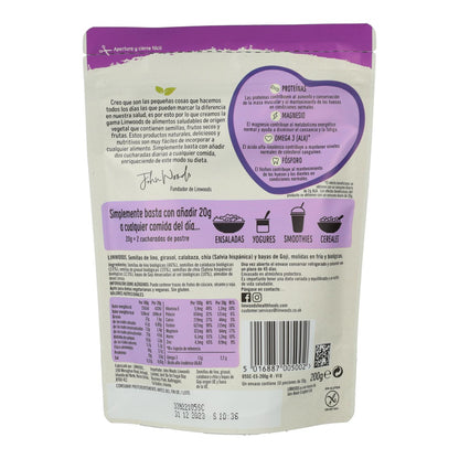 Malda linfrön, solrosfrön, pumpafrön, chiafrön och gojibär Bio - Linwoods  425 g