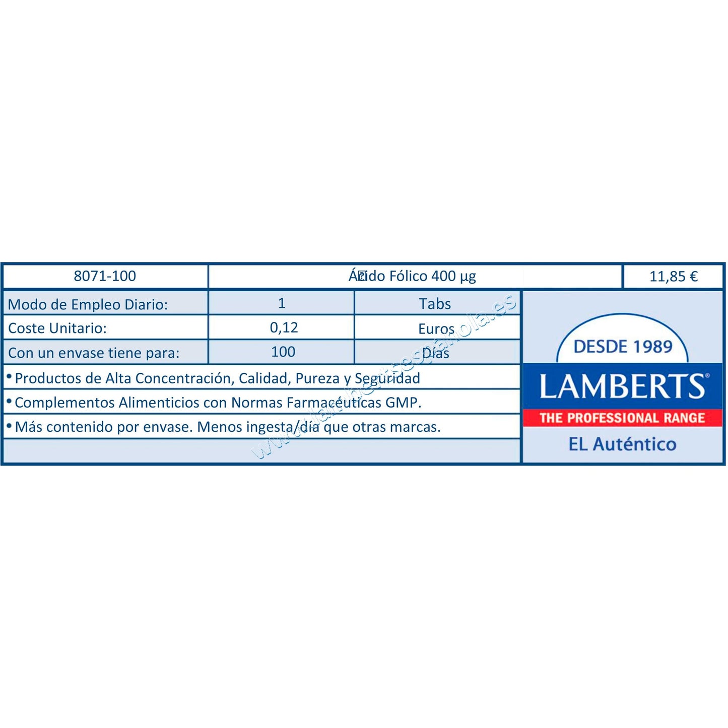 Folic acid 100 tablets of 400 μg, Lamberts