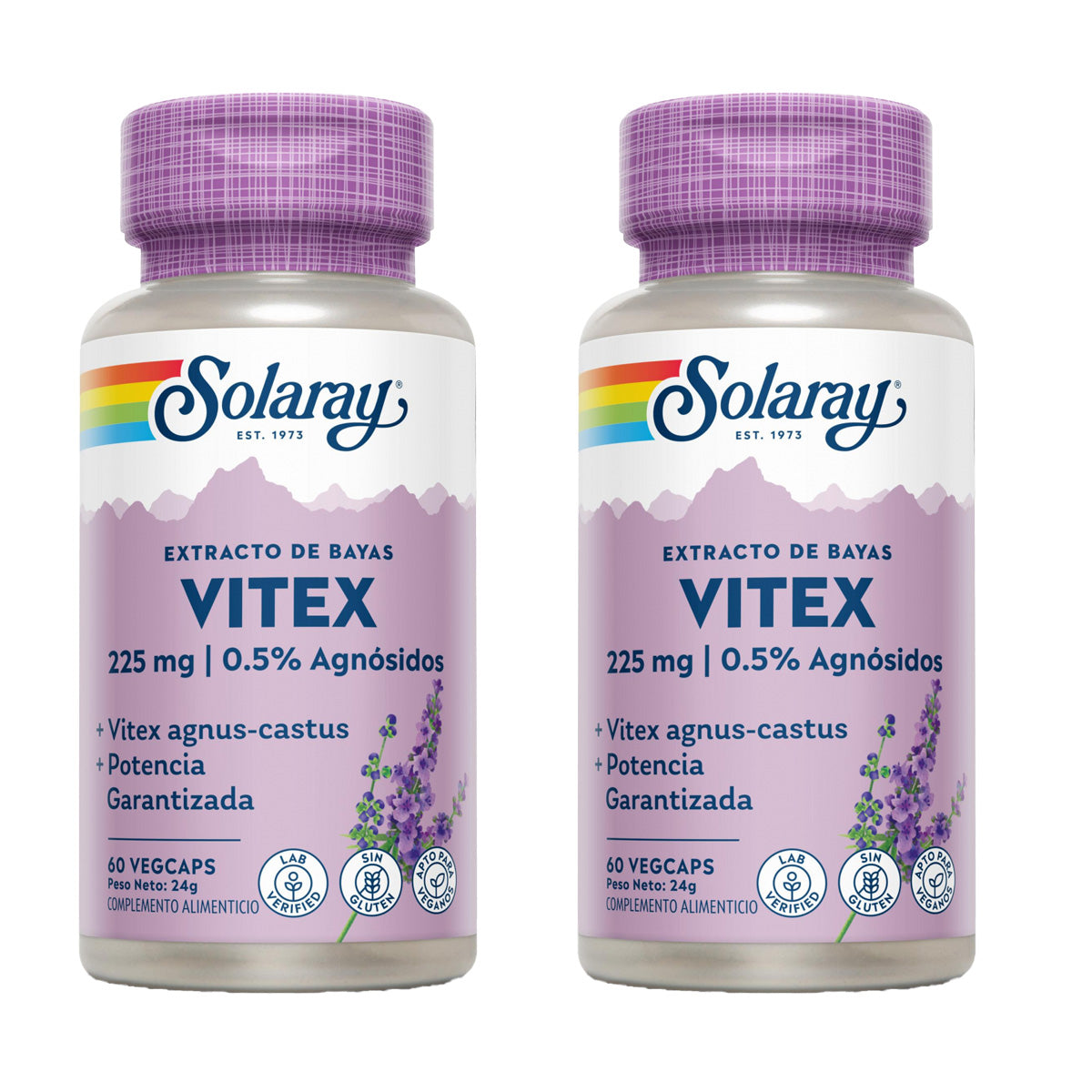 Pakket 2x Vitex (monnikspeenkruid) Solaray 60 VegCaps - Glutenvrij. Geschikt voor veganisten.