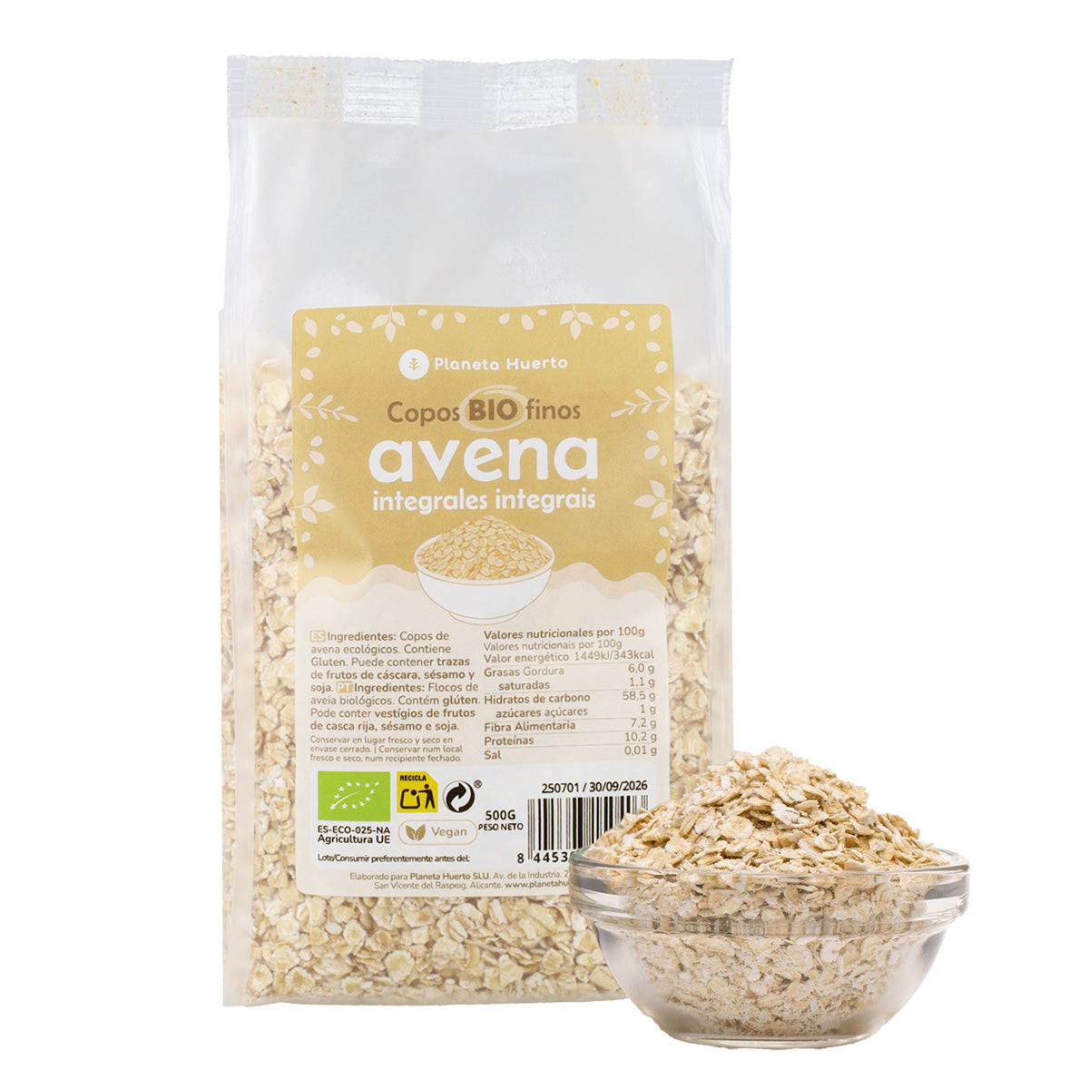 Fiocchi di avena integrali fini ECO Planeta Huerto