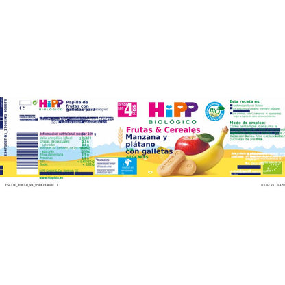 Bio-Gläschen mit Apfel und Banane mit Keksen +4 Monate HiPP 190 g