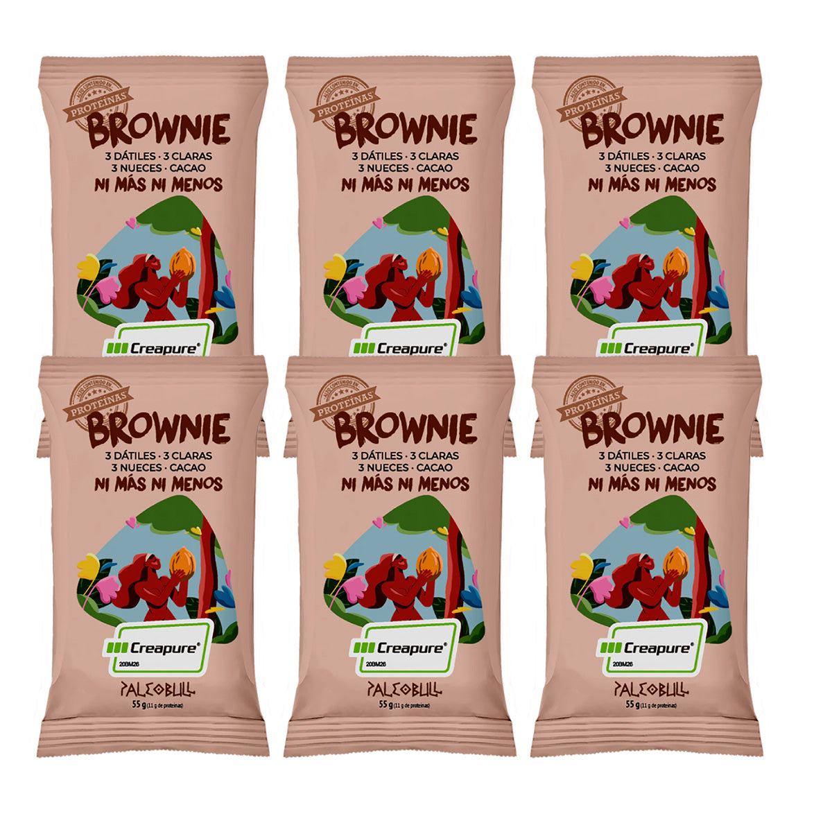 6er-Pack Brownie-Riegel, Paleobull, 55 g