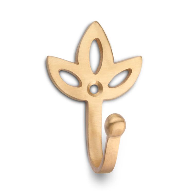 Brass tulip coat hook, satin brass