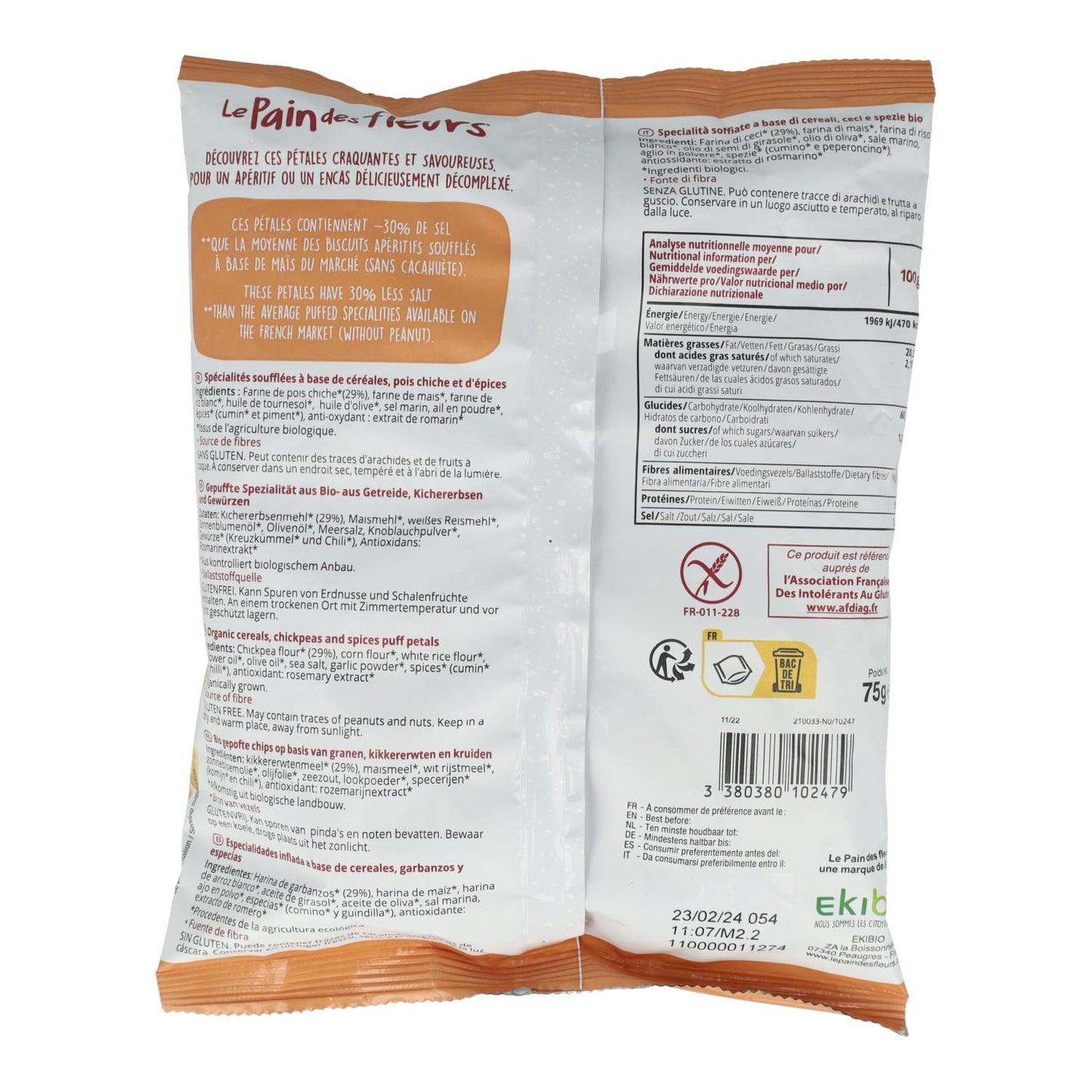 Chips Petales style Houmous sans gluten Bio Le Pain des Fleurs 75 g