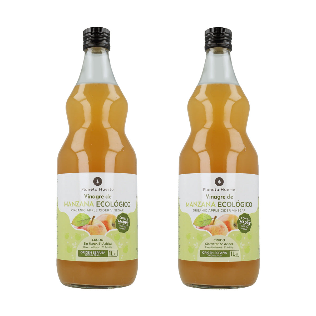 Pack 2x Vinaigre de pomme ECO brut non filtré avec la mère Planeta Huerto 1L