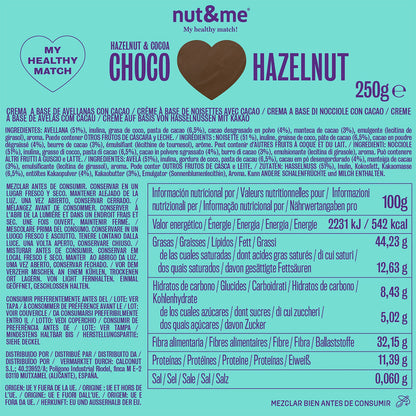 Cacao- en hazelnootcrème Nut&me 250 g