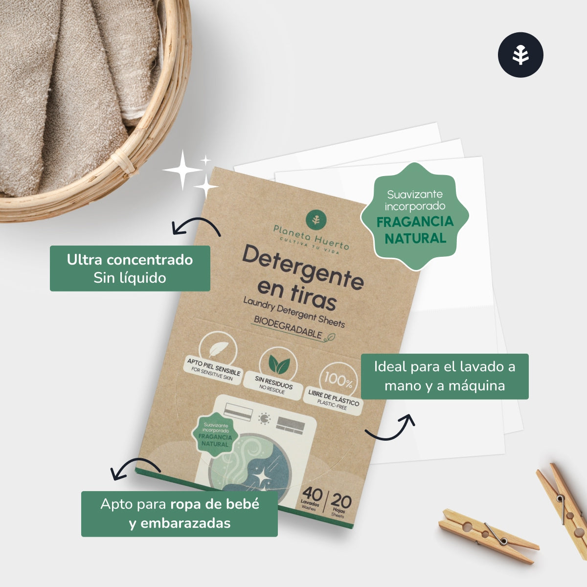 Pack 5 Eco-Tiras detergente y suavizante Planeta Huerto 200 lavados