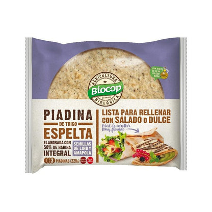 Piadina de blé complet à l'épeautre avec graines de lin et de pavot Biocop 225 g