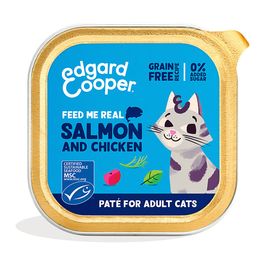 Cibo umido per gatti paté Vaschetta Salmone e Pollo Edgard & Cooper 85 g