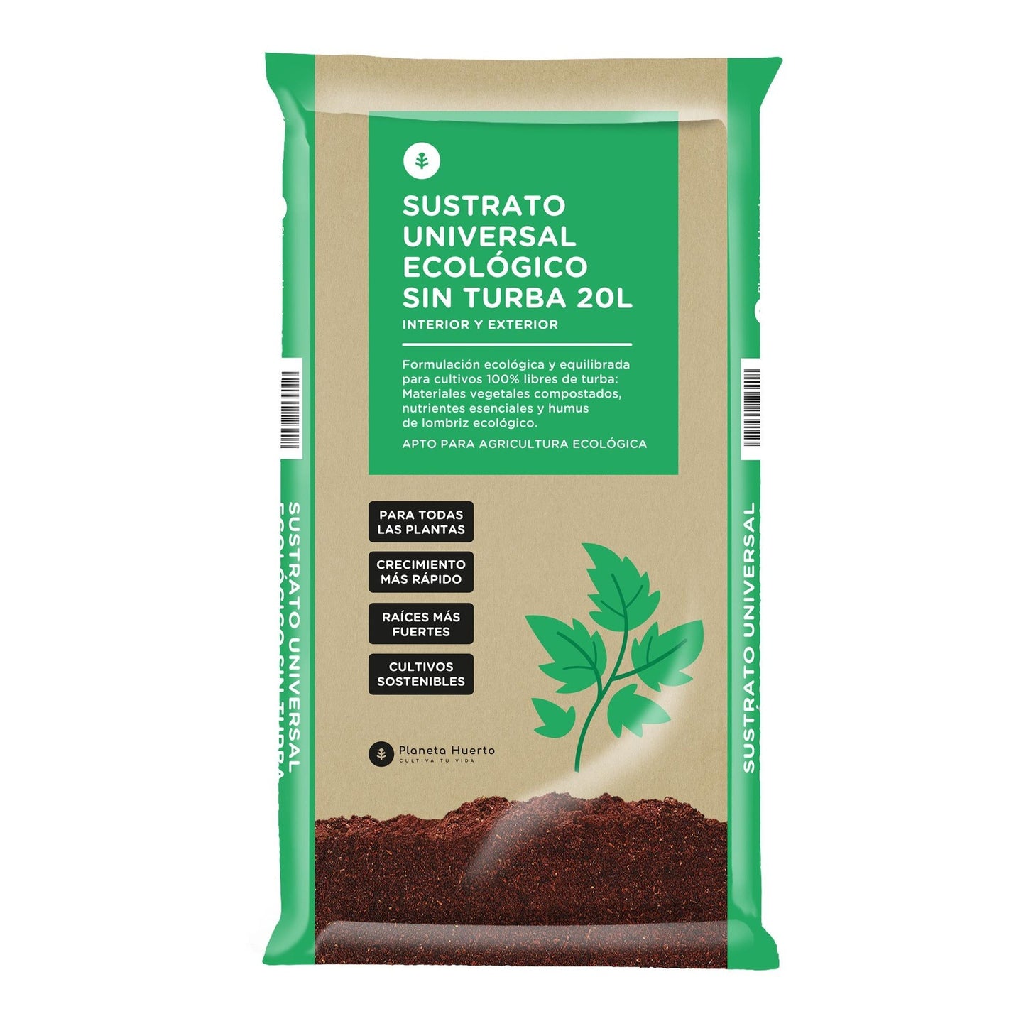 Sustrato Universal Sin Turba ECO Planeta Huerto 20 L - Fórmula mejorada
