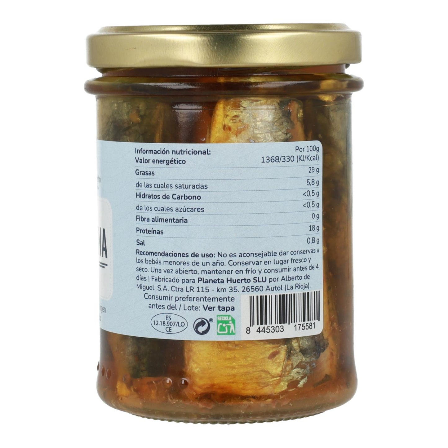 Pack 12x Sardinas en aceite de oliva virgen extra ECO Planeta Huerto 190 g