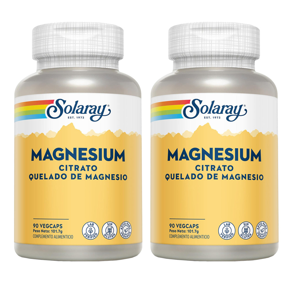 Pakket 2x Magnesiumcitraat - Magnesium - Solaray 90 VegCaps. Glutenvrij. Geschikt voor veganisten